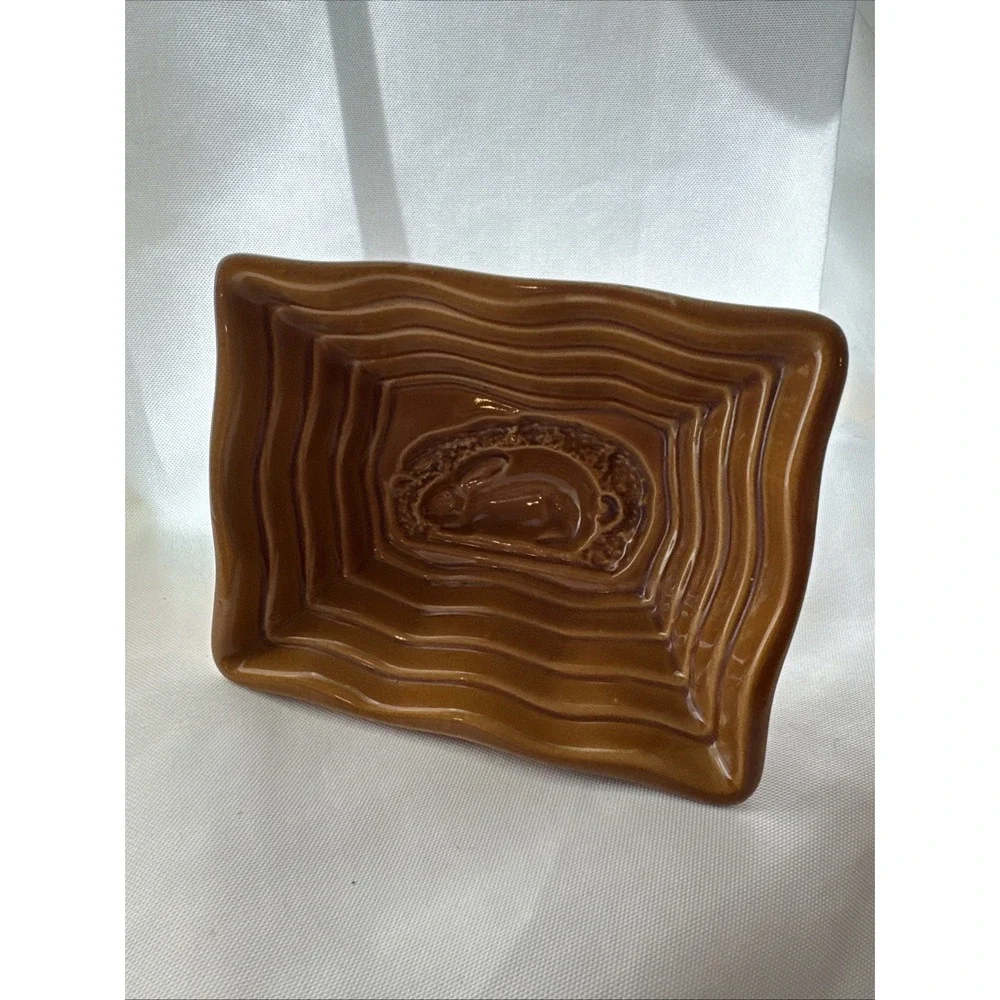 Over And Back‎ Pottery Bunny Rabbit Mold Brown Yellow Ware Bakeware Easter